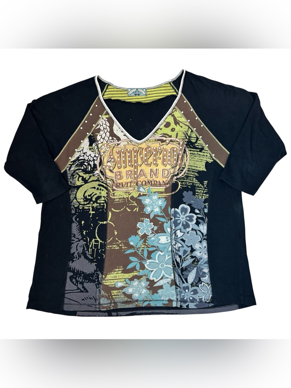 Vanilla Sugar Y2K Grunge Patchwork Graphic Studded T-Shirt Whimsigoth Top 2X